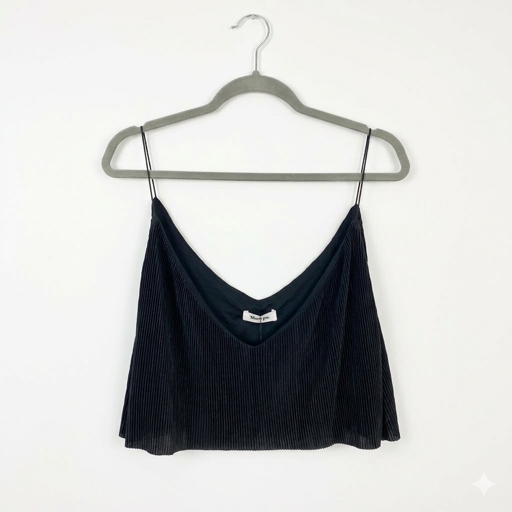 NWT Showpo Elowen Black Plisse Crop Top Pleated Spaghetti Strap Cami Size 14